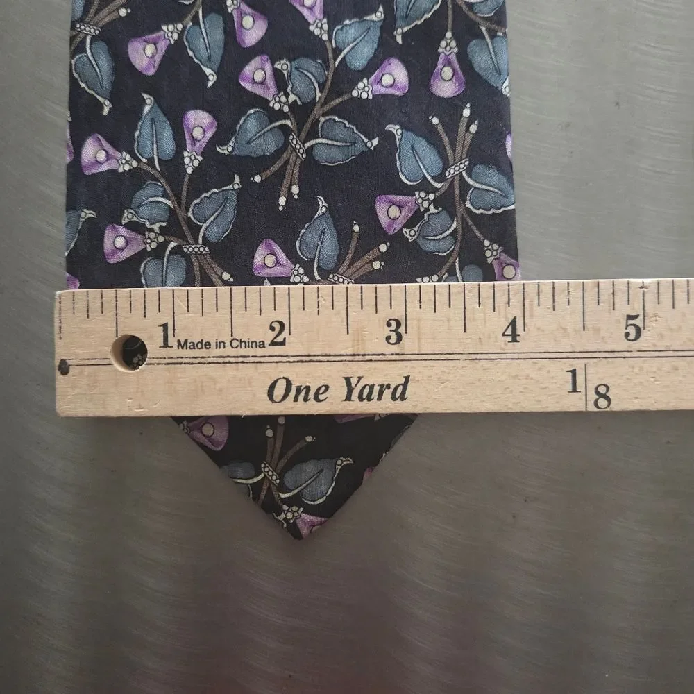 Valentino Floral 100% Silk Tie Black Purple Blue Made in Italy 4